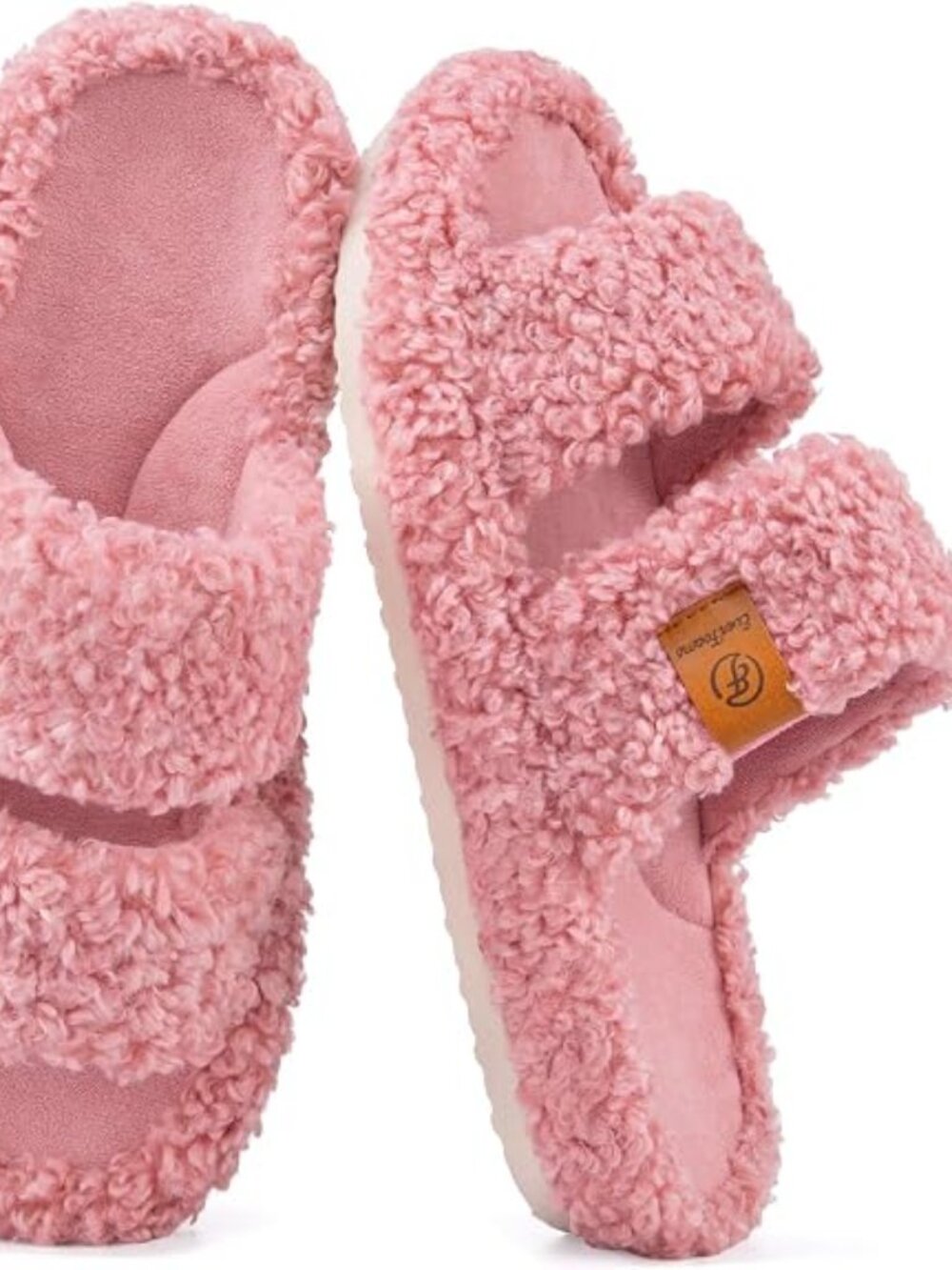 Womens Fuzzy Open-toe Slippers Memory Foam Indoor House Shoes